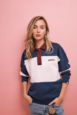 Sweatshirt polo maxi riscas azul