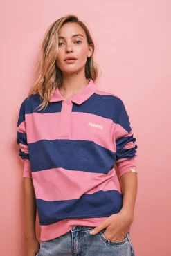 Sweatshirt polo riscas rosa roxo