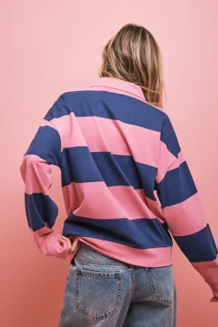 Sweatshirt polo riscas rosa roxo