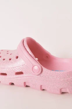Tamanco de borracha plataforma rosa brilhante