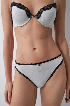 Tanga de tiras em algodão canelado cinza