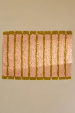 Tapete de banho às riscas rosa Saturno 50x70