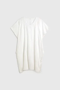 Túnica comprida de algodão com franjas bordadas