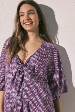 Túnica quimono curta estampada manchas