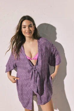 Túnica quimono curta estampada manchas