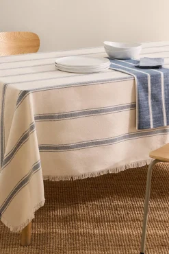 Toalha de mesa em algodão reciclado às riscas