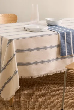 Toalha de mesa em algodão reciclado às riscas