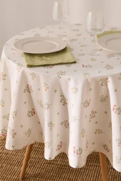 Toalha de mesa redonda de algodão com flores