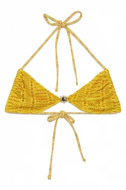 Top bikini triangular em crochet multicolor
