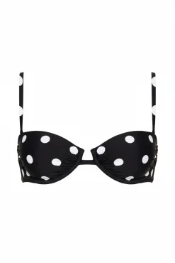 Top biquíni balconette preto e estampado bolinhas