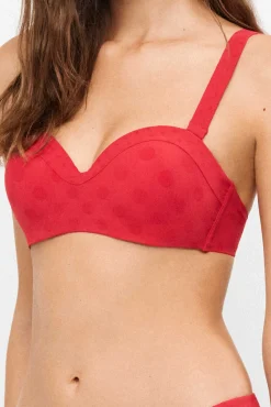 Top biquíni bandeau com aro jacquard bolinhas