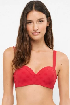 Top biquíni bandeau com aro jacquard bolinhas