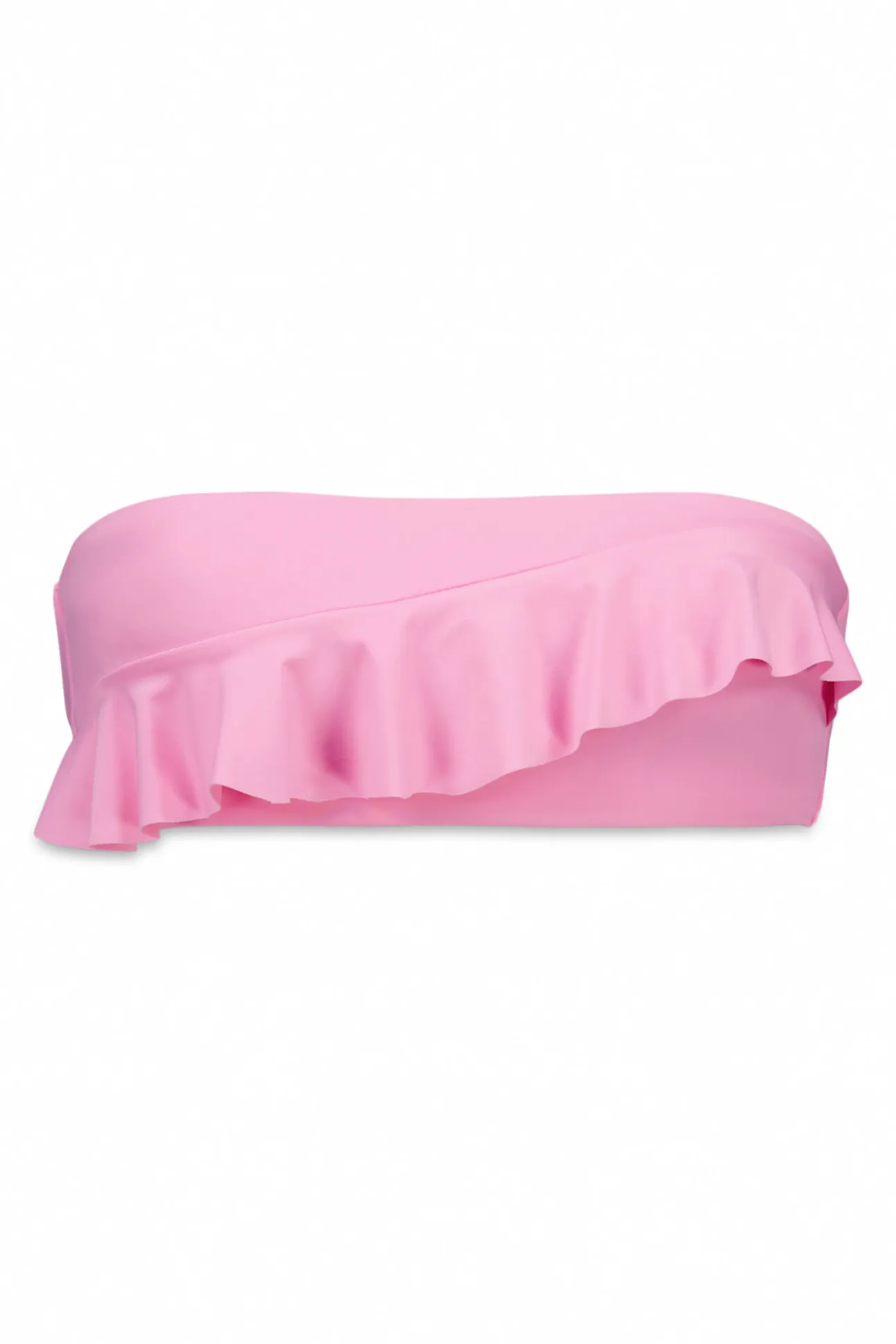 Top biquíni bandeau com enchimento folhos rosa