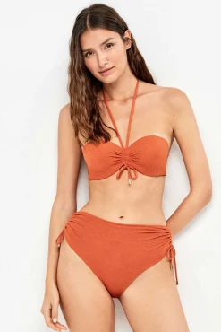Top biquíni bandeau desmontável piqué lurex dourado
