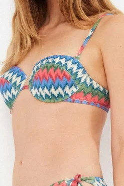 Top biquíni bandeau estampado zig zag