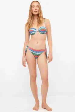 Top biquíni bandeau estampado zig zag