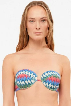 Top biquíni bandeau estampado zig zag