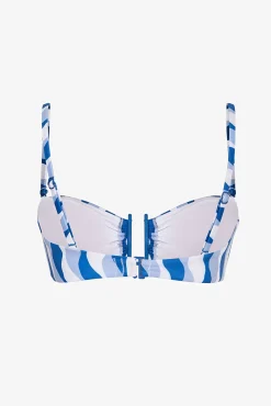 Top biquíni bandeau estampado ondas