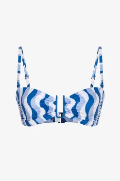 Top biquíni bandeau estampado ondas