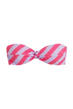 Top biquíni bandeau riscas vermelho roxo
