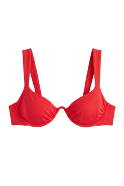 Top biquíni com aro contínuo em textura vermelho