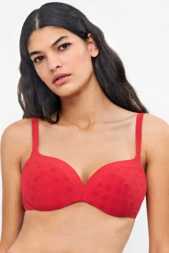 Top biquíni com aros jacquard bolinhas