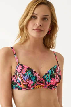 Top biquíni com enchimento com aros floral