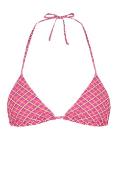 Top biquíni cortina estampado xadrez rosa