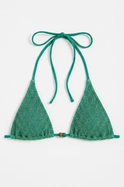 Top biquíni cortina halter em lurex verde