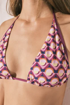 Top biquíni cortina halter estampado geométrico