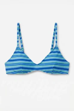 Top biquíni decote em V estampado de riscas azul