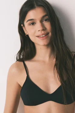 Top biquíni decote em V liso preto