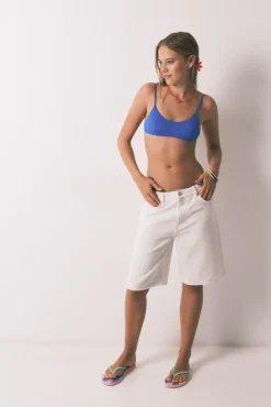 Top biquíni decote reto liso azul
