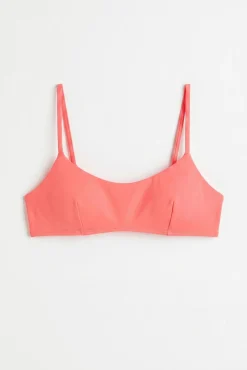 Top biquíni decote reto liso coral