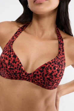 Top biquíni halter push-up estampado animal