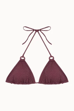 Top biquíni triangular argolas bolinhas