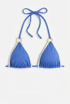 Top biquíni triangular azul semibrilhante