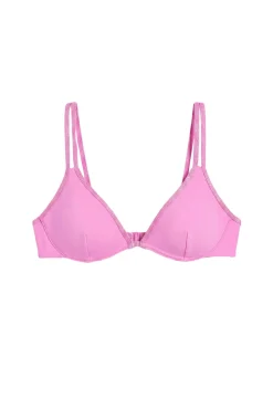 Top biquíni triangular com aro rosa lurex