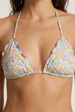 Top biquíni triangular com folho floral