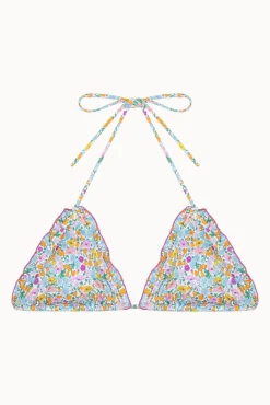 Top biquíni triangular com folho floral