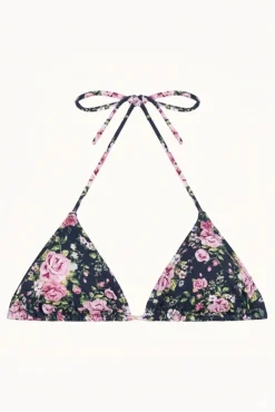 Top biquíni triangular com laços floral