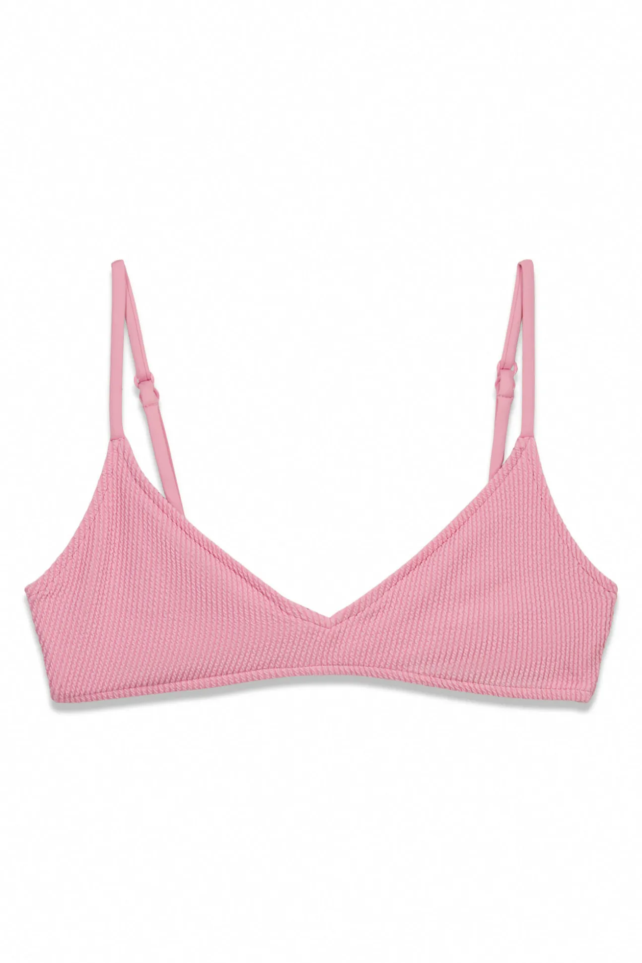 Top biquíni triangular com textura crinkle rosa