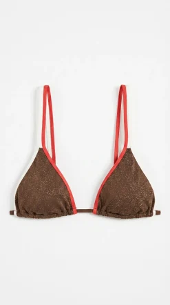 Top biquíni triangular cortina marrom lurex