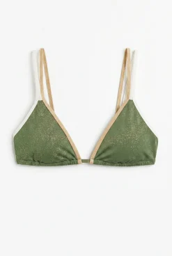 Top biquíni triangular cortina verde lurex