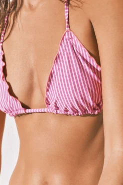 Top biquíni triangular cortina reversível rosa