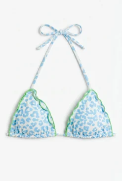 Top biquíni triangular cortina estampado animal azul
