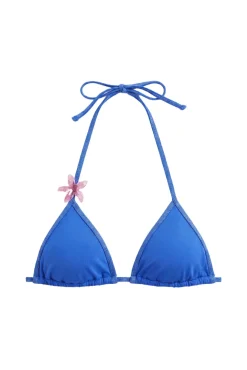 Top biquíni triangular cortina azul lurex