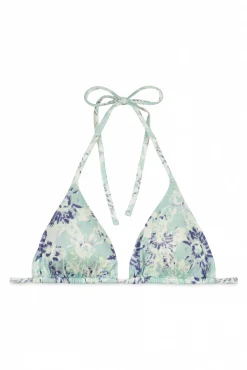 Top biquíni triangular de cortina estampado Tie Dye verde