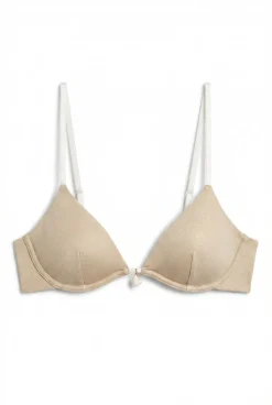 Top biquíni triangular decotado nude lurex