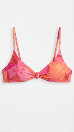 Top biquíni triangular em tercido mesh estampado maxi floral